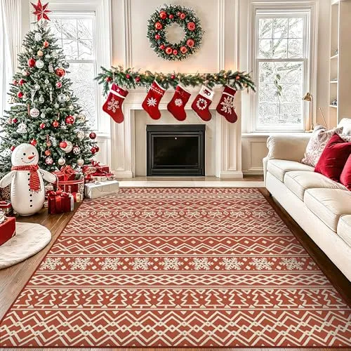 Bavni Alfombras navideñas — Copos de nieve / rojo