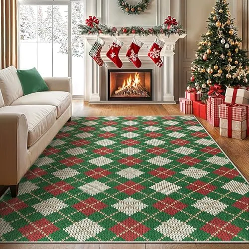 Bavni Alfombras navideñas — Geométrico navideño / verde