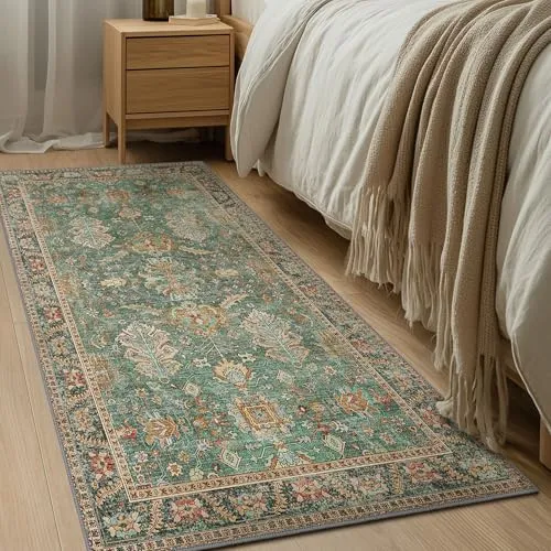 Bavni Vintage Medallion Rugs — Dark Sage Gold