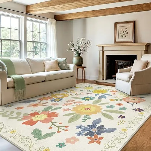Bavni Alfombras florales vintage — Blanco suave