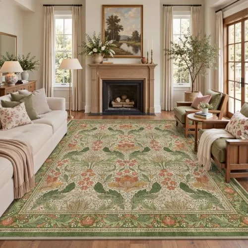 Bavni Alfombras florales vintage — Verde & naranja