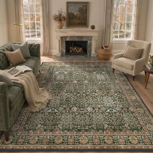 Bavni Alfombras florales vintage — Verde oscuro / marrón