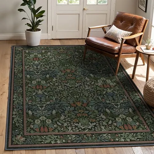 Bavni Alfombras florales vintage — Verde bosque