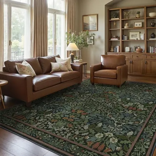 Bavni Vintage Floral Rugs — Forest Green