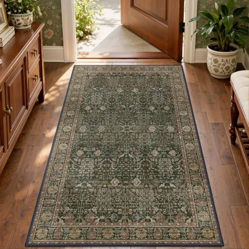 Bavni Vintage Floral Rugs — Dark Green Brown