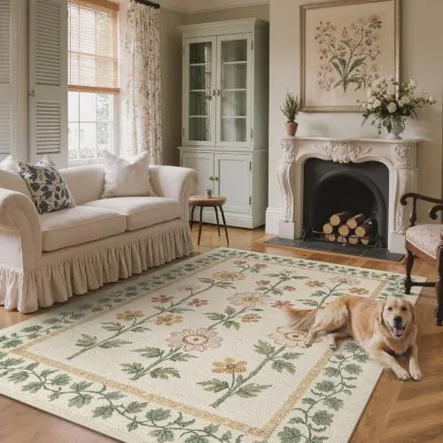 Bavni Vintage Floral Rugs — Ivory Green