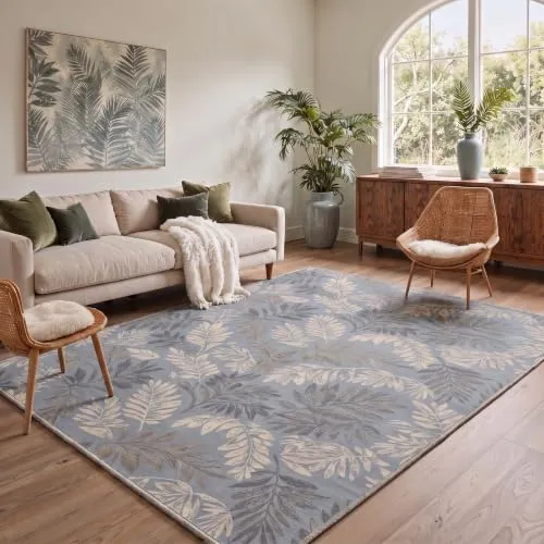 Bavni Vintage Floral Rugs — Leaf Blue