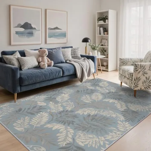 Bavni Vintage Floral Rugs — Leaf Blue