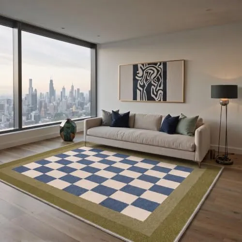 Bavni Checkered & Plaid Rugs — Green White Blue