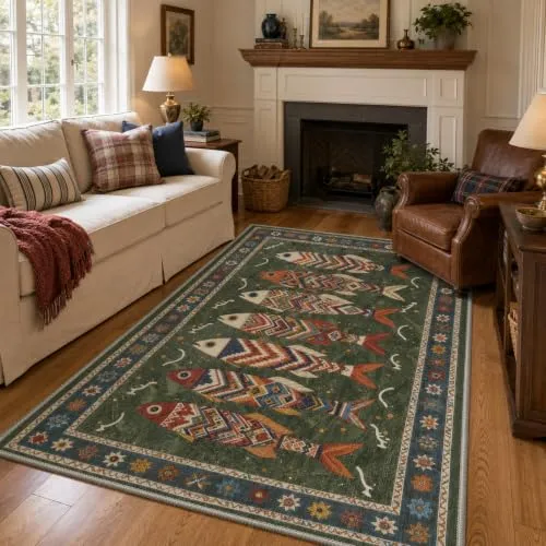 Bavni Fish Rugs — Geometric Fish Olive