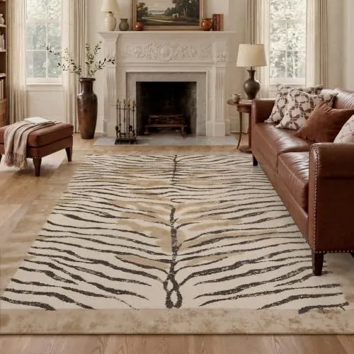 Bavni Zebra Print Rugs — Beige & Brown