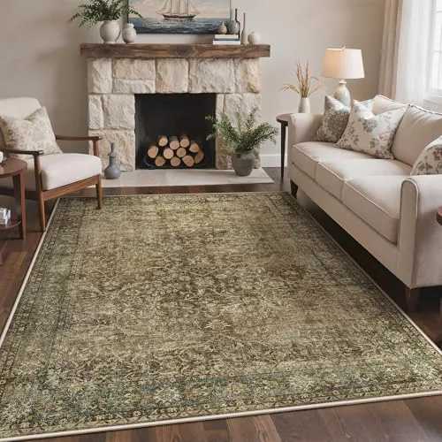 Bavni Vintage Medallion Rugs — Brown Olive