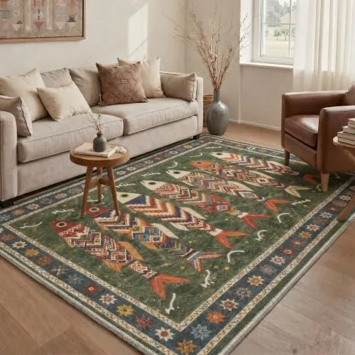 Bavni Fish Rugs — Geometric Fish Olive