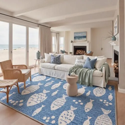 Bavni Fish Rugs — Ivory Fish Blue