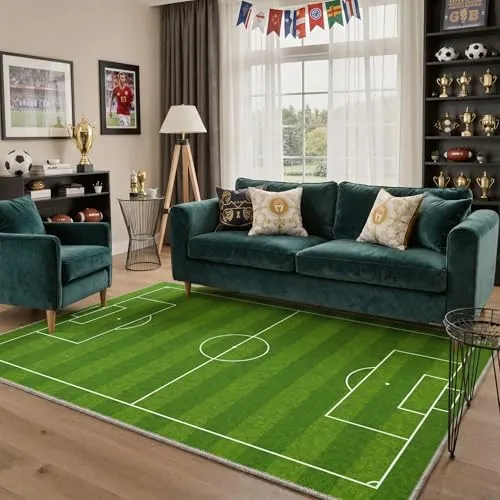 Bavni Soccer Field Rug — Grass Green