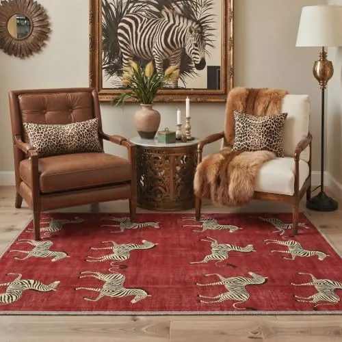 Bavni Zebra Print Rugs — Garnet Red