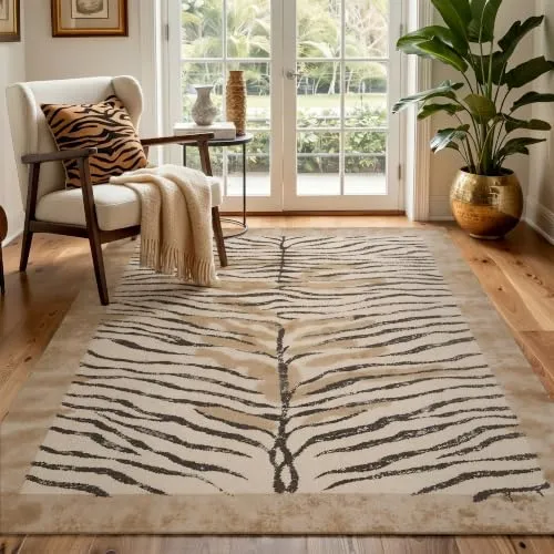 Bavni Zebra Print Rugs — Beige & Brown