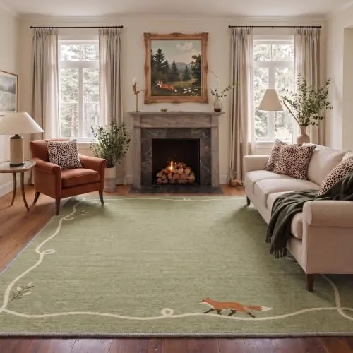 Bavni Woodland Fox Rugs — Green