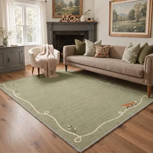 Bavni Woodland Fox Rugs — Green